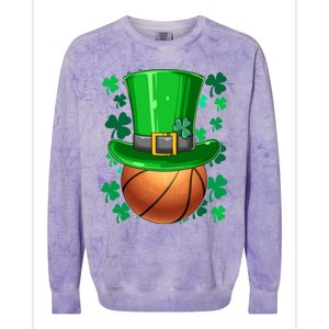 Basketball St Patrick's Day Irish Basketball Leprechaun Hat Gift Colorblast Crewneck Sweatshirt