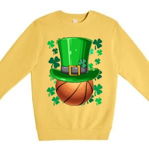 Basketball St Patrick's Day Irish Basketball Leprechaun Hat Gift Premium Crewneck Sweatshirt