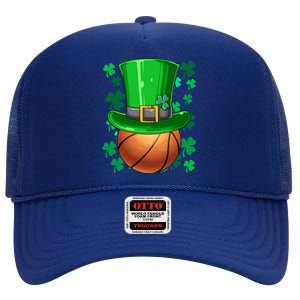 Basketball St Patrick's Day Irish Basketball Leprechaun Hat Gift High Crown Mesh Back Trucker Hat