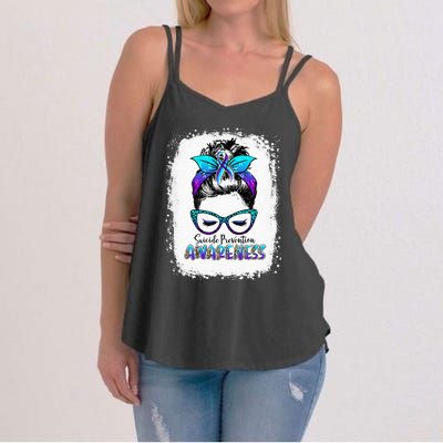 Bleached Suicide Prevention Awareness Week Messy Bun Warrior Women's Strappy Tank