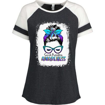 Bleached Suicide Prevention Awareness Week Messy Bun Warrior Enza Ladies Jersey Colorblock Tee