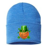 Basketball St Patrick's Day Leprechaun Shamrock Gift Sustainable Knit Beanie