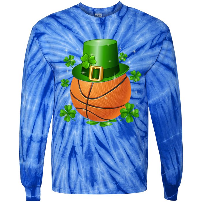 Basketball St Patrick's Day Leprechaun Shamrock Gift Tie-Dye Long Sleeve Shirt