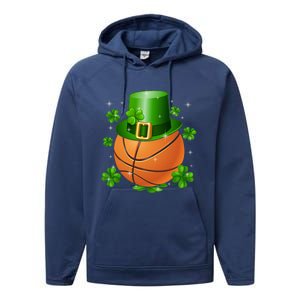 Basketball St Patrick's Day Leprechaun Shamrock Gift Performance Fleece Hoodie