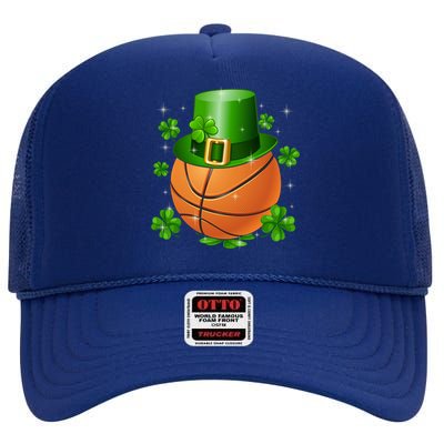 Basketball St Patrick's Day Leprechaun Shamrock Gift High Crown Mesh Back Trucker Hat