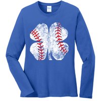 Baseball St Patricks Day Catcher Pitcher Shamrock Sports Cool Gift Ladies Long Sleeve Shirt