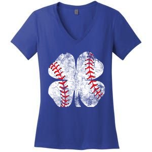 Baseball St Patricks Day Catcher Pitcher Shamrock Sports Cool Gift Women's V-Neck T-Shirt