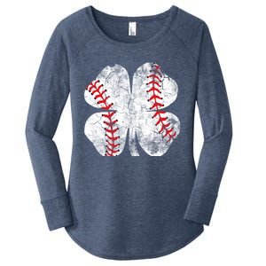 Baseball St Patricks Day Catcher Pitcher Shamrock Sports Cool Gift Women's Perfect Tri Tunic Long Sleeve Shirt