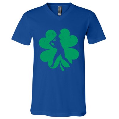 Baseball St Patricks Day Irish Catcher Pitcher Shamrock Gift V-Neck T-Shirt