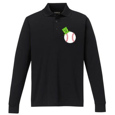 Baseball St Patricks Day Sports Green Leprechaun Hat Gift Performance Long Sleeve Polo