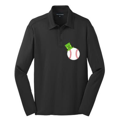 Baseball St Patricks Day Sports Green Leprechaun Hat Gift Silk Touch Performance Long Sleeve Polo