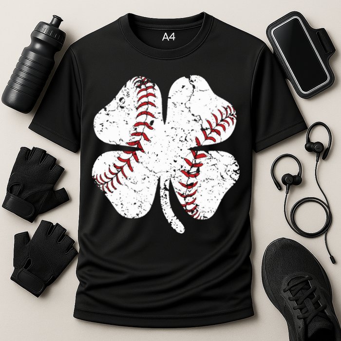 Baseball St Patricks Day Boys Men Catcher Pitcher Shamrock Cooling Performance Crew T-Shirt