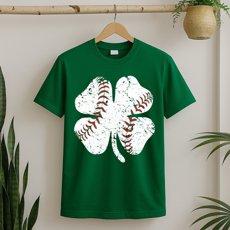 Baseball St Patricks Day Boys Men Catcher Pitcher Shamrock T-Shirt