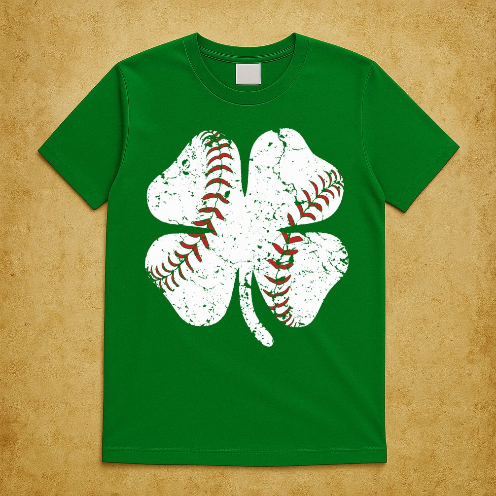 Baseball St Patricks Day Boys Men Catcher Pitcher Shamrock T-Shirt