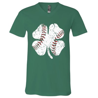 Baseball St Patricks Day Boys Men Catcher Pitcher Shamrock V-Neck T-Shirt