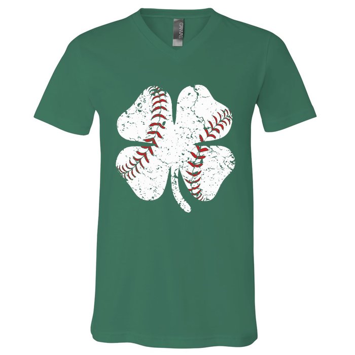 Baseball St Patricks Day Boys Men Catcher Pitcher Shamrock V-Neck T-Shirt