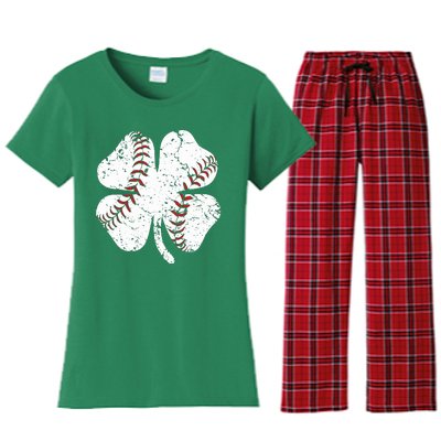 Baseball St Patricks Day Boys Men Catcher Pitcher Shamrock Women's Flannel Pajama Set