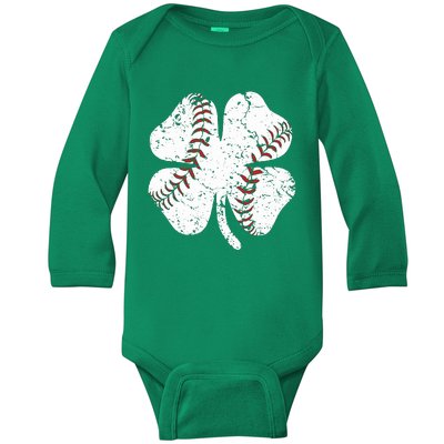 Baseball St Patricks Day Boys Men Catcher Pitcher Shamrock Baby Long Sleeve Bodysuit