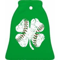 Baseball St Patricks Day Boys Men Catcher Pitcher Shamrock Ceramic Bell Ornament