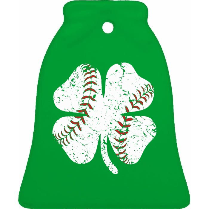 Baseball St Patricks Day Boys Men Catcher Pitcher Shamrock Ceramic Bell Ornament