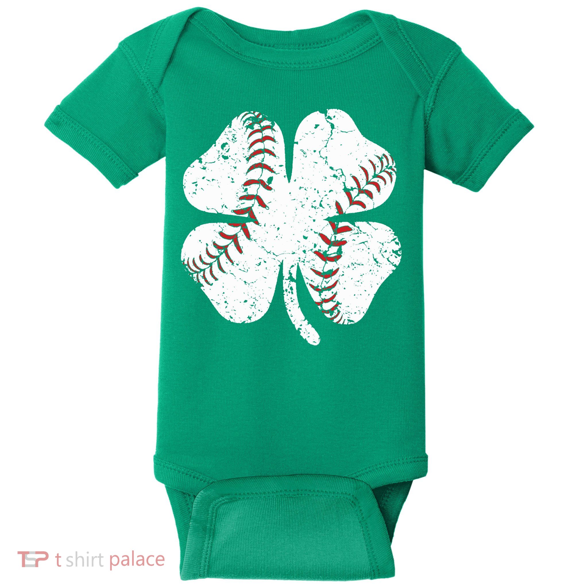 Baseball St Patricks Day Boys Men Catcher Pitcher Shamrock Baby Bodysuit