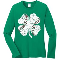 Baseball St Patricks Day Boys Men Catcher Pitcher Shamrock Ladies Long Sleeve Shirt