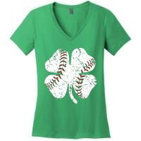 Baseball St Patricks Day Boys Men Catcher Pitcher Shamrock Women's V-Neck T-Shirt