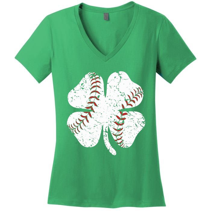 Baseball St Patricks Day Boys Men Catcher Pitcher Shamrock Women's V-Neck T-Shirt