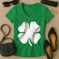 Baseball St Patricks Day Boys Men Catcher Pitcher Shamrock Women's V-Neck T-Shirt