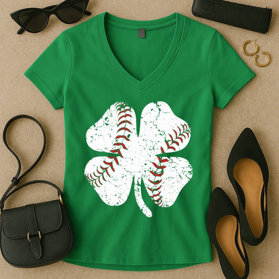Baseball St Patricks Day Boys Men Catcher Pitcher Shamrock Women's V-Neck T-Shirt