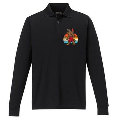 Bigfoot Sasquatch Pirate Parrot Retro Halloween Performance Long Sleeve Polo