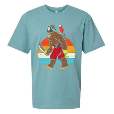 Bigfoot Sasquatch Pirate Parrot Retro Halloween Sueded Cloud Jersey T-Shirt