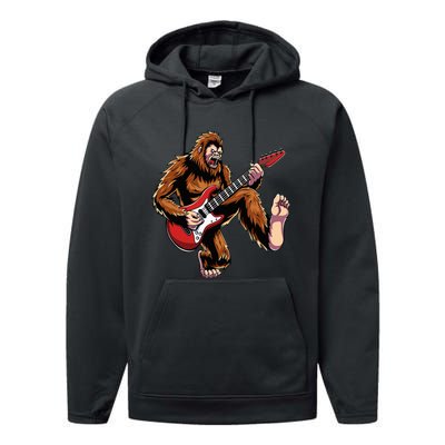 Bigfoot Sasquatch Playing Electric Guitar Rock & Roll Music Performance Fleece Hoodie