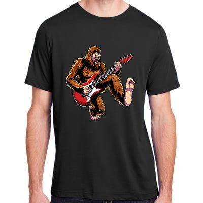 Bigfoot Sasquatch Playing Electric Guitar Rock & Roll Music Adult ChromaSoft Performance T-Shirt