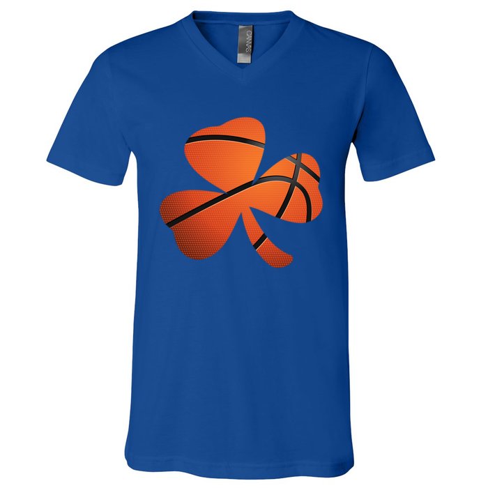 Basketball St Patricks Day Clover Shamrock Funny Gift V-Neck T-Shirt