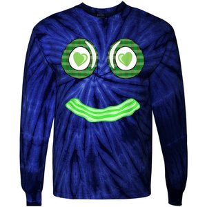 Breakfast St. Patricks Day Funny Green Eggs Smile Face Ham Tie-Dye Long Sleeve Shirt