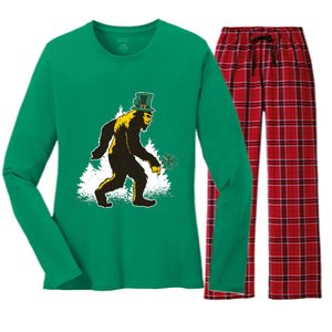 Bigfoot St Patricks Day Women's Long Sleeve Flannel Pajama Set 