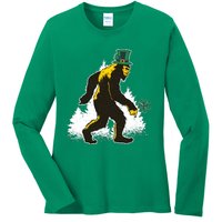 Bigfoot St Patricks Day Ladies Long Sleeve Shirt