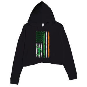 Basketball St Patricks Day Usa Flag Basketball Shamrock Cute Gift Crop Fleece Hoodie