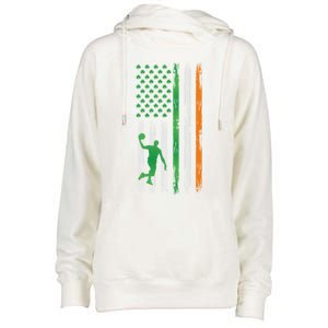 Basketball St Patricks Day Usa Flag Basketball Shamrock Cute Gift Womens Funnel Neck Pullover Hood