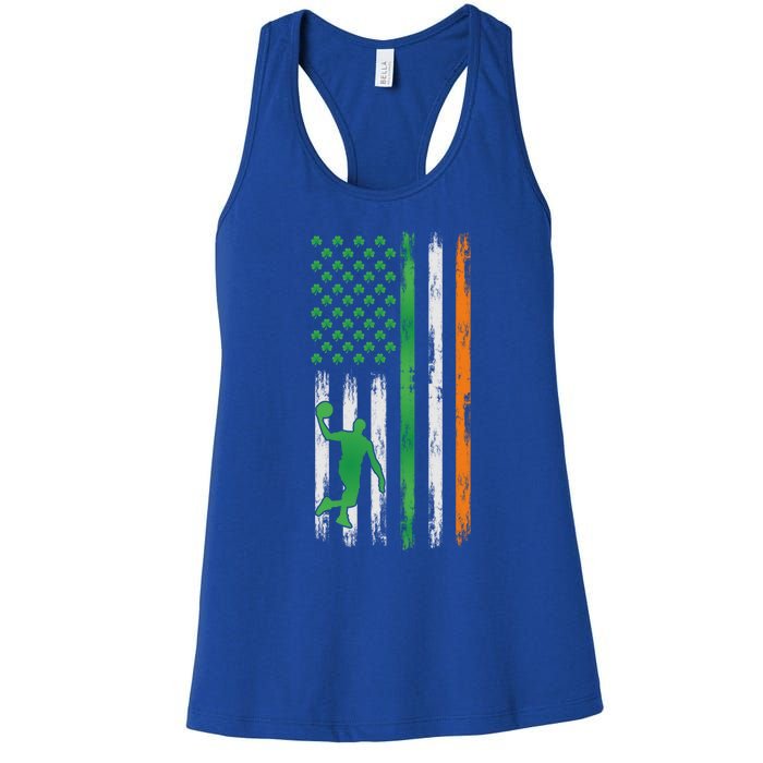 Basketball St Patricks Day Usa Flag Basketball Shamrock Cute Gift Women's Racerback Tank