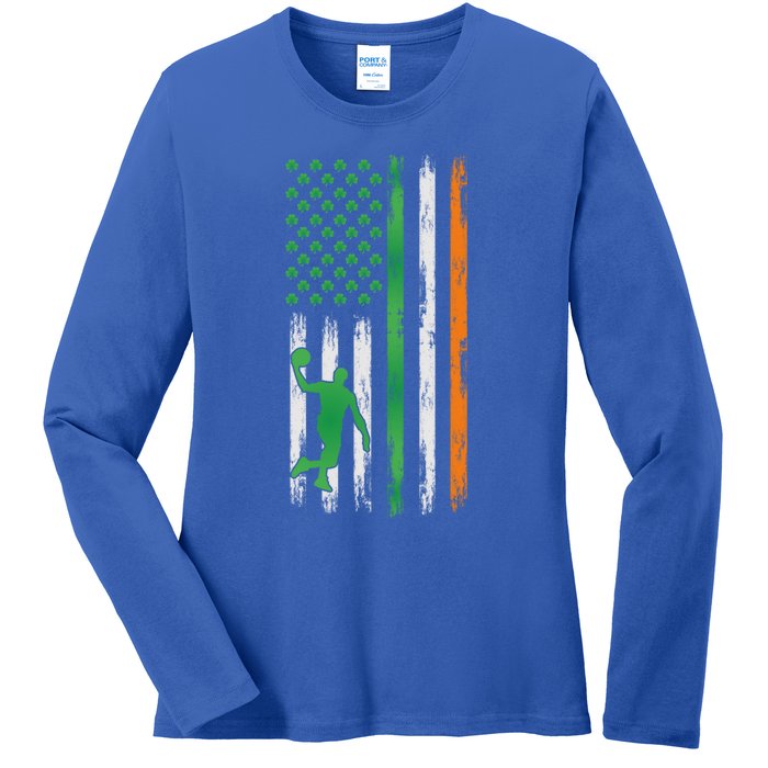 Basketball St Patricks Day Usa Flag Basketball Shamrock Cute Gift Ladies Long Sleeve Shirt