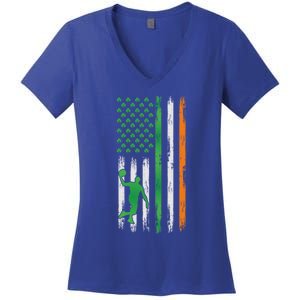 Basketball St Patricks Day Usa Flag Basketball Shamrock Cute Gift Women's V-Neck T-Shirt