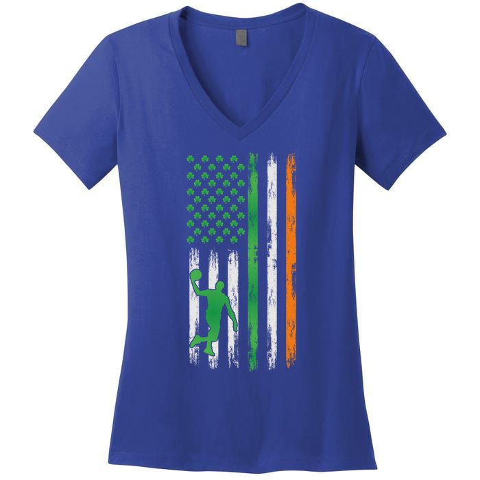 Basketball St Patricks Day Usa Flag Basketball Shamrock Cute Gift Women's V-Neck T-Shirt