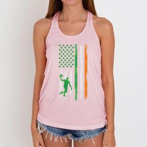 Basketball St Patricks Day Usa Flag Basketball Shamrock Cute Gift Women's Knotted Racerback Tank