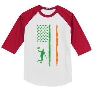 Basketball St Patricks Day Usa Flag Basketball Shamrock Cute Gift Kids Colorblock Raglan Jersey