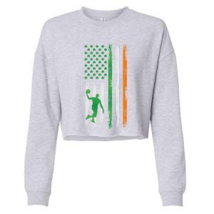 Basketball St Patricks Day Usa Flag Basketball Shamrock Cute Gift Cropped Pullover Crew