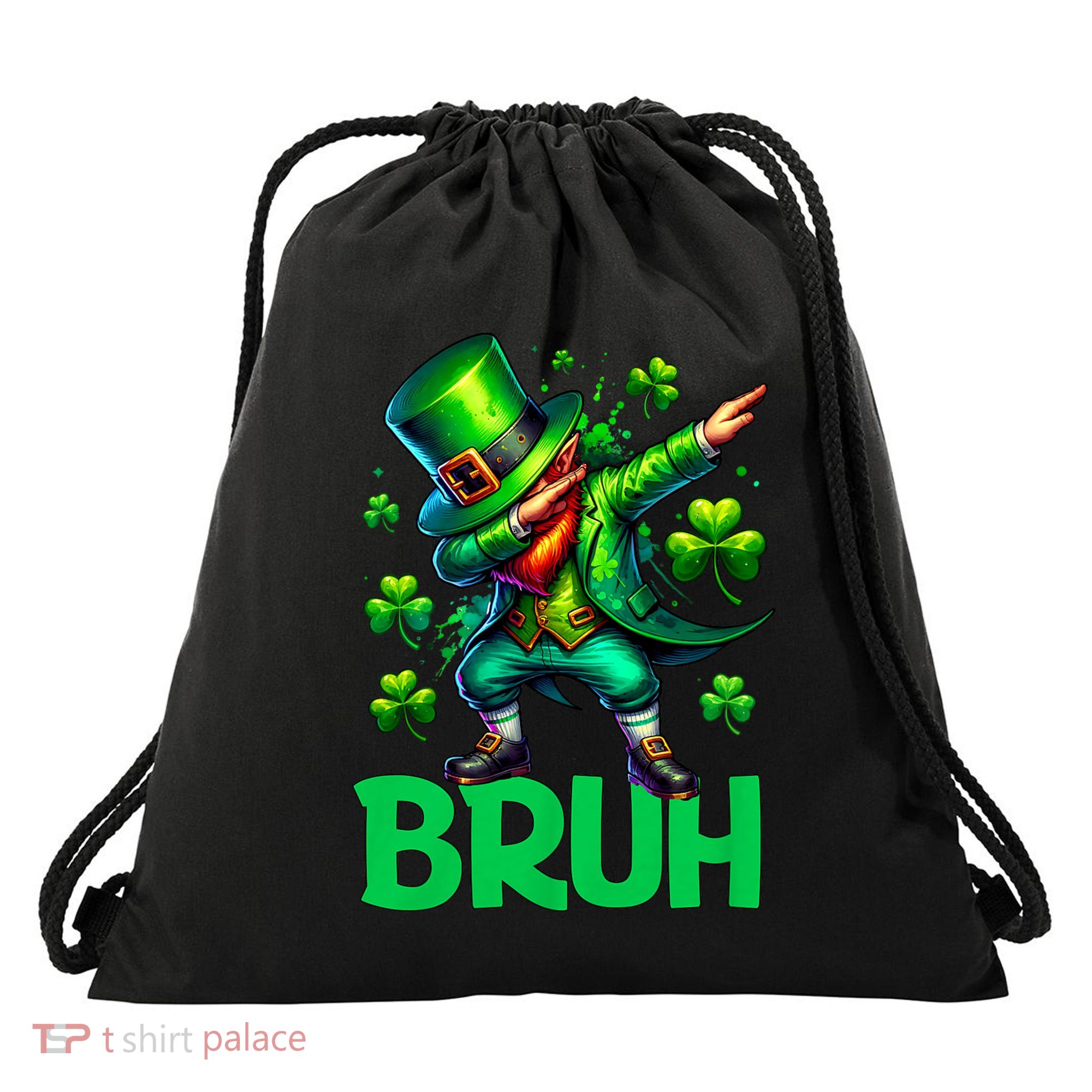 Bruh St Patricks Day Dabbing Leprechaun Bruh Drawstring Bag