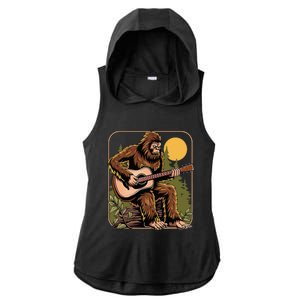 Bigfoot Sasquatch Playing Acoustic Guitar Guitarist Ladies PosiCharge Tri-Blend Wicking Draft Hoodie Tank