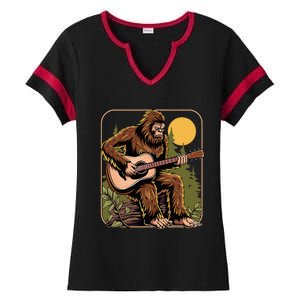 Bigfoot Sasquatch Playing Acoustic Guitar Guitarist Ladies Halftime Notch Neck Tee